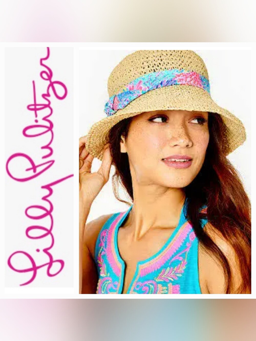 Lilly Pulitzer Tropical Straw Bucket Hat Multi Splashdance Print